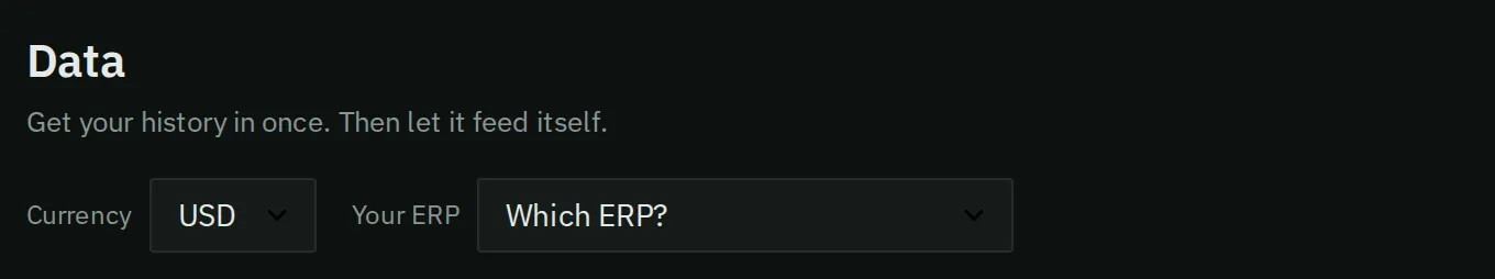 Choose a currency label and your ERP at the top of the page.
